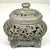 Vintage Asian Qe were incense burner Round, Footed, with a lid The metal open work design is elaborate floral sprigs