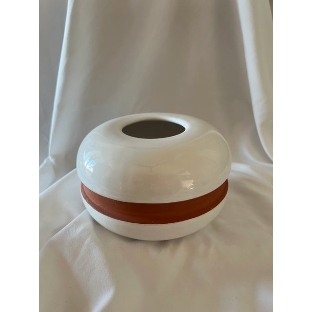 Ceramic Mid Century Modern White Round Vase Made in Portugal For Sale - Image 7 of 7