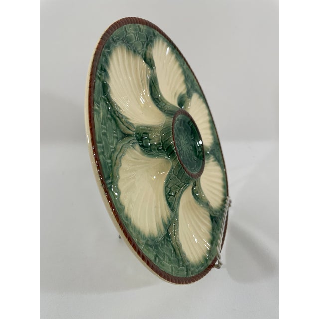 1950s French Longchamp Majolica Green and White Oyster Plate For Sale - Image 12 of 14