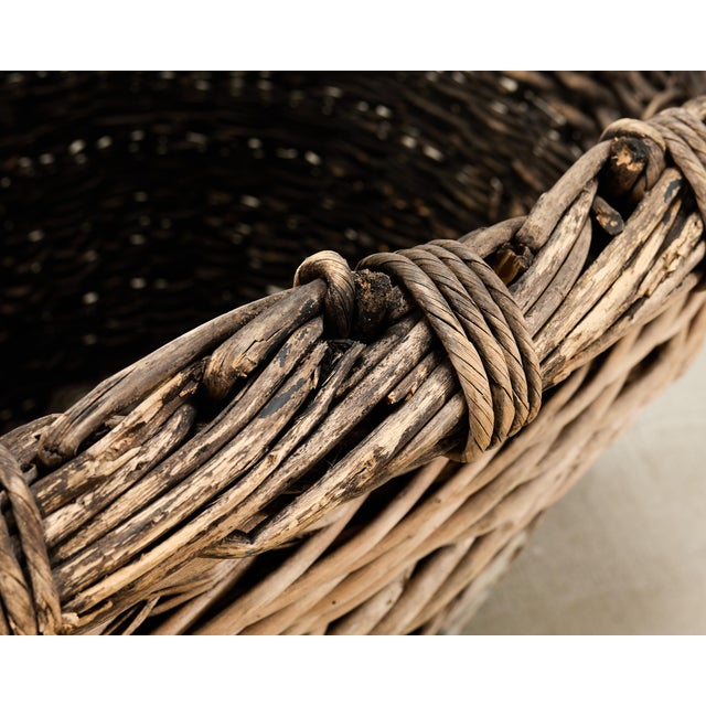 French Champagne Grape Vineyard Harvest Woven Wicker Basket For Sale - Image 9 of 18