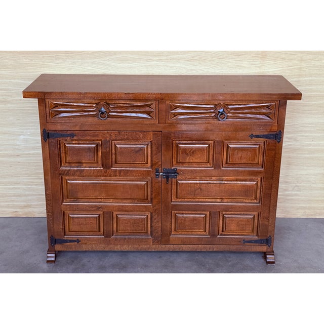 Spanish Baroque Style 3-Drawer Credenza or Buffet in Carved Tuscan Walnut, 1919 For Sale - Image 4 of 10