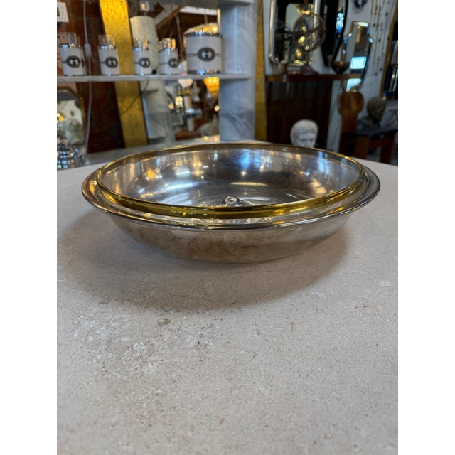 Italian Glass and Silver-Plate Serving Bowl With Brass Rim, 1970s For Sale In Los Angeles - Image 6 of 9