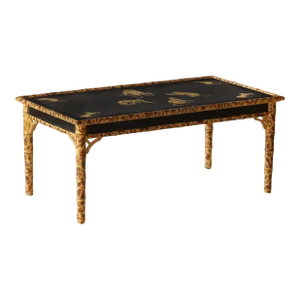Vintage Tortoise Shell Imitation Bamboo Coffee Table With Hand-Painted Monkeys