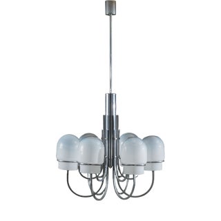 Vintage Chandelier with Six Misty Glass Shades by Gaetano Sciolari, 1960s For Sale