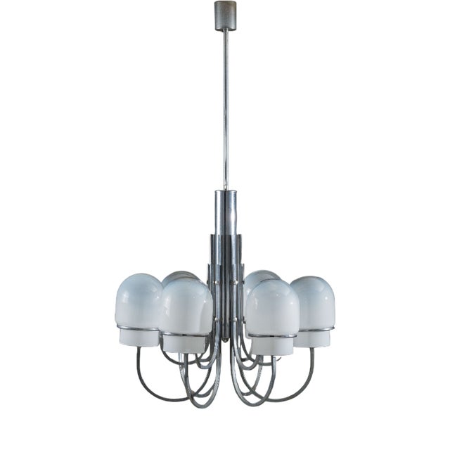 Vintage Chandelier with Six Misty Glass Shades by Gaetano Sciolari, 1960s For Sale