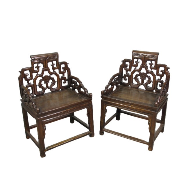 Chinese A Pair Antique Chinese Rosewood Arm Chairs For Sale - Image 3 of 12