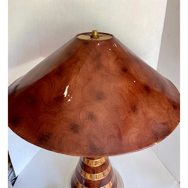 Pair of Vintage Leeazanne Postmodern Faux Burl & Lucite Table Lamps With Original Shades For Sale - Image 15 of 17