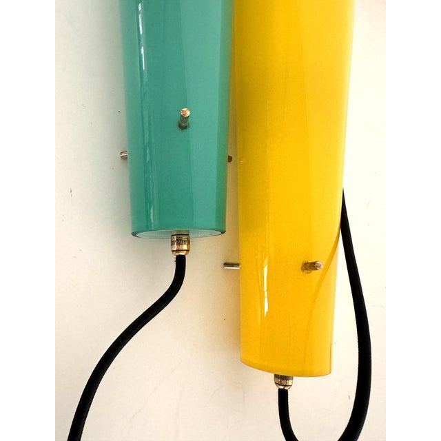 Aqua Italian Murano Glass Pendants in Green and Yellow from Vistosi, 1970s, Set of 2 For Sale - Image 8 of 15