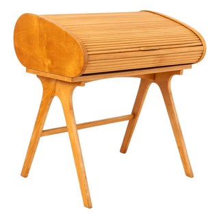 Mid-Century Modern Desk with Roll-Top in Maple Veneer, 1950s For Sale