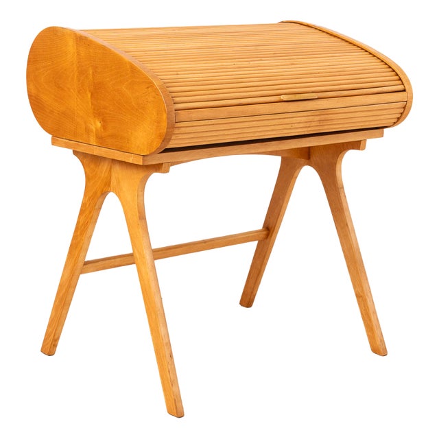 Mid-Century Modern Desk with Roll-Top in Maple Veneer, 1950s For Sale