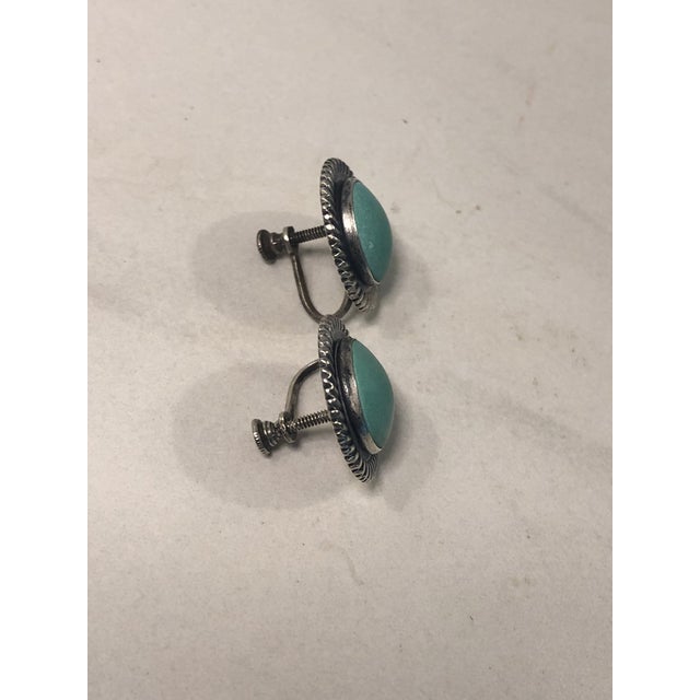 1940s Turquoise and Sterling Cabochon Earrings For Sale - Image 10 of 10