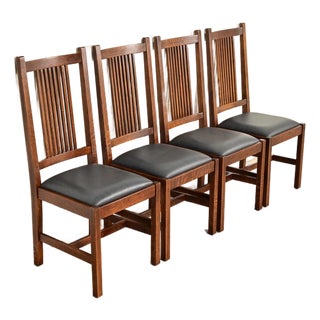 Stickley Mission Oak Arts & Crafts Spindle Back Dining Chairs | Set of Four For Sale