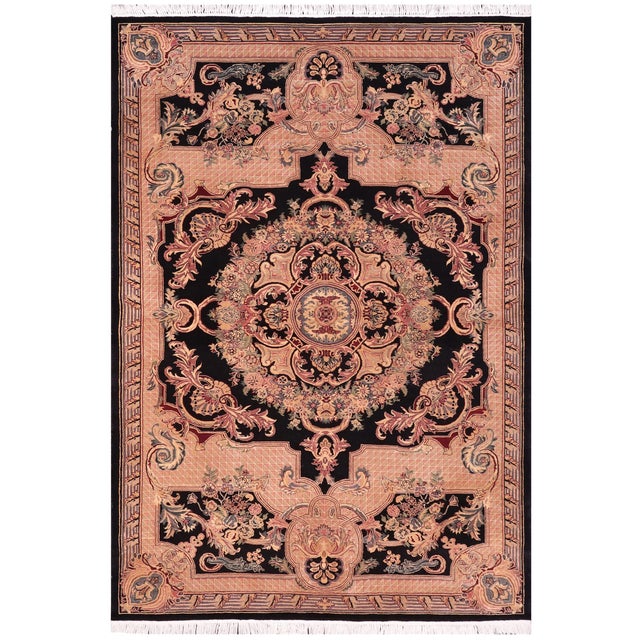 Shabby Chic 1990's Pak-Persian Black/Tan Wool Rug - 4'6'' X 7'2'' For Sale - Image 9 of 9