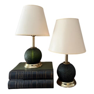 Vintage Swedish Green Textured Glass Table Lamps - A Pair For Sale