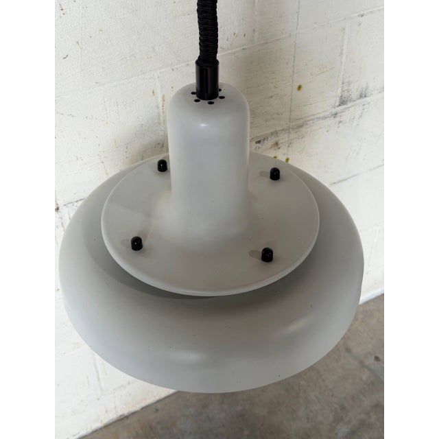 1970s Mid-Century Modern White Pendant Light Metal Ceiling Lamp Space Age Danish For Sale - Image 4 of 10