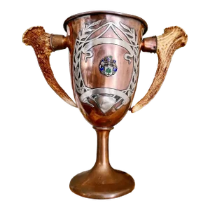 Antique Copper and Sterling Silver Trophy Cup With Antler Handles