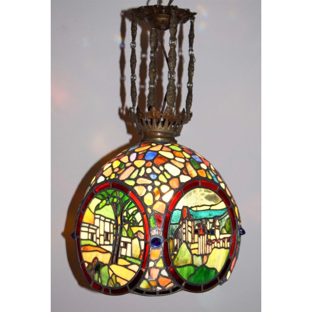 Art Nouveau Bleiglas Ceiling Lamp For Sale - Image 9 of 10