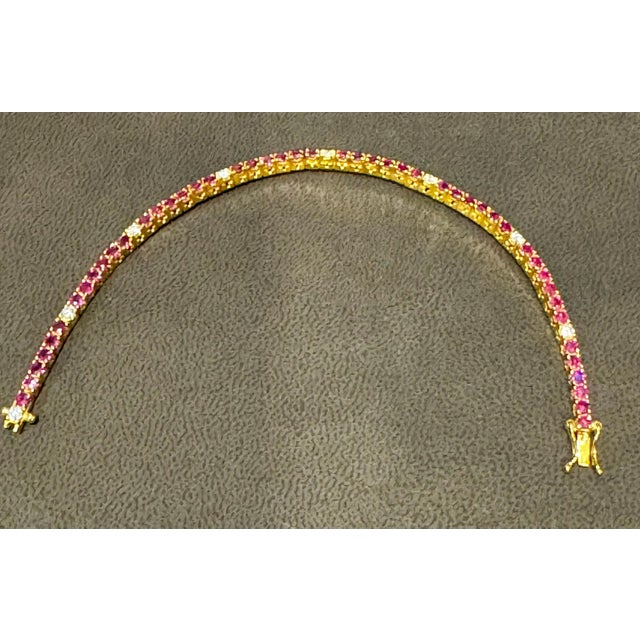 Natural Round Ruby & Diamond Tennis Bracelet 14 Karat Yellow Gold 6.75 Inch For Sale - Image 12 of 18
