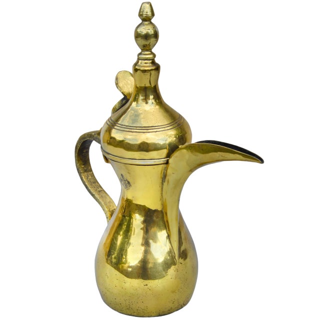 Moroccan Mid 20th Century Handmade & Detailed Moorish Brass Coffee Pot Accent For Sale - Image 3 of 10