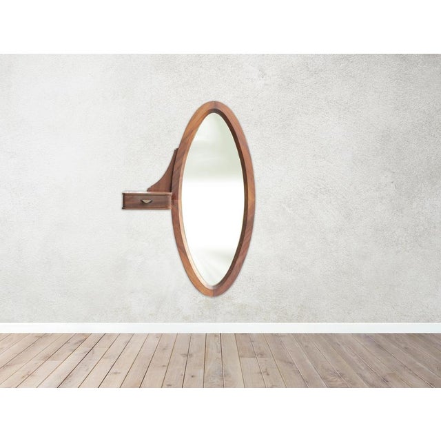 Vintage Wooden Oval Mirror with Drawer, Italy For Sale - Image 9 of 10