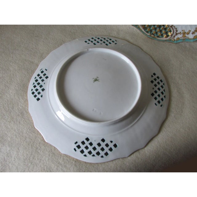 White 3 Fine Antique Porcelain Plates by Fischer and Mieg, Gilt Gold, Lattice Motif For Sale - Image 8 of 11