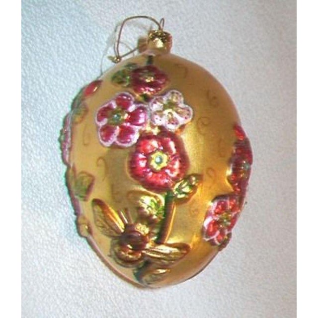 Vintage Blown Glass Gold Egg Ornament For Sale - Image 4 of 4