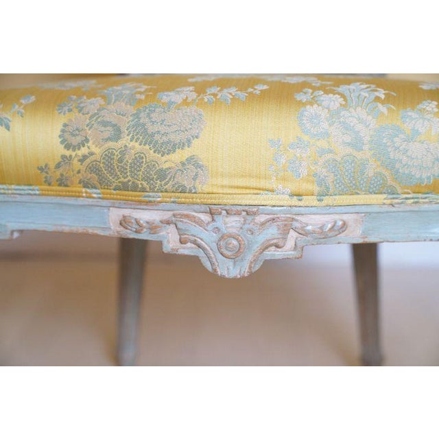 19th C. Louis XVI Style Silk Upholstered Painted Fauteuils - Set of 2 For Sale - Image 10 of 15