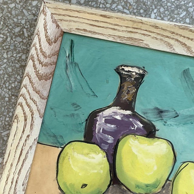 Vintage Boho Original Apples Still Life Oil on Board For Sale - Image 9 of 9