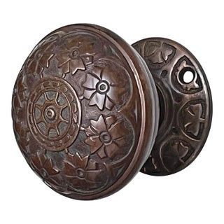 1870s American Cast Bronze Door Knob W/ Rosette. Set of Two For Sale