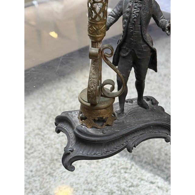 Rococo Revival Figural Spelter and Etched Glass Trumpet Vase, Antique For Sale - Image 13 of 16