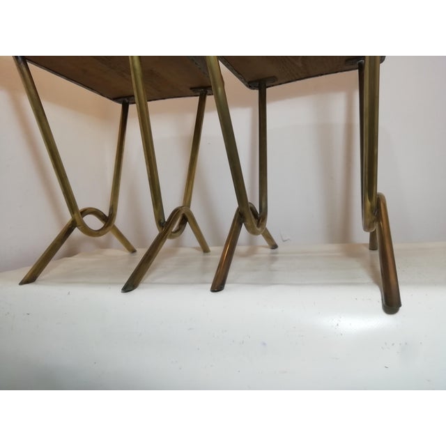 Wood Vintage Brass Stools, Italy, 1950s, Set of 2 For Sale - Image 7 of 12
