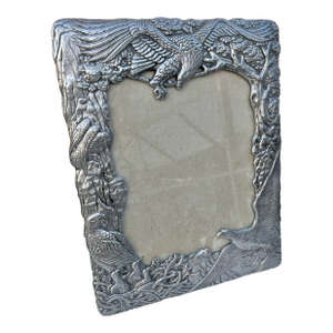 Vintage Pewter Picture Frame With Wild American Eagle Birds