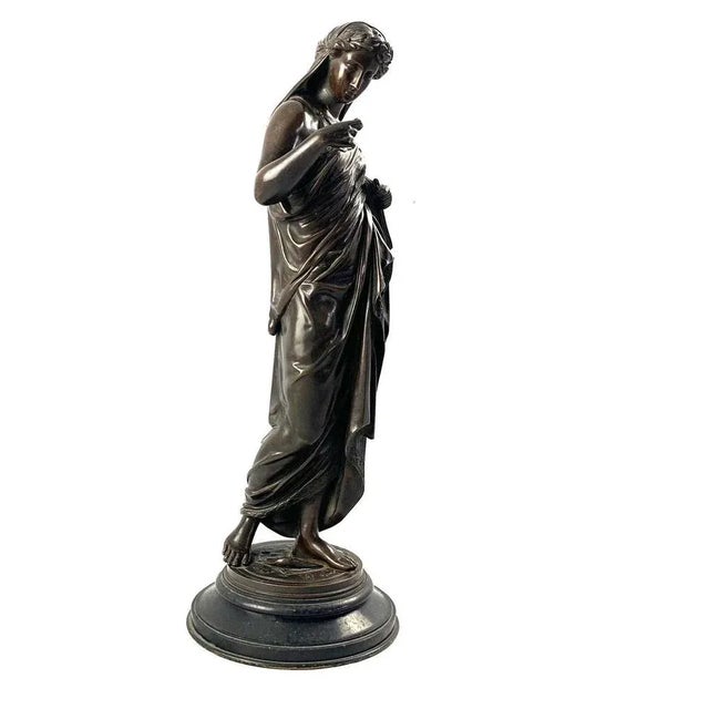 19th Century Bronze of a Women Draped in Robes on a Round Zodiac Base For Sale - Image 9 of 11