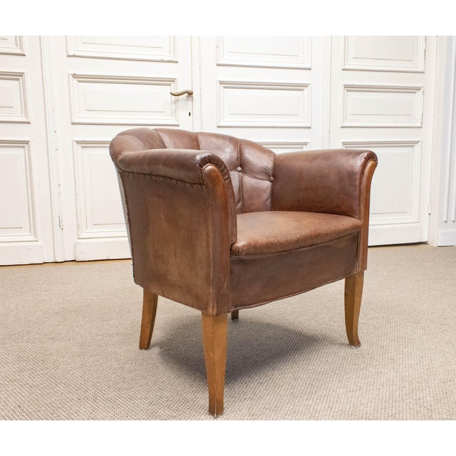 Vintage Swedish Club Chair in Brown Leather, 1940s For Sale - Image 6 of 10