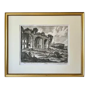 Antique Engraving of Roman Ruins of the Temple of Freedom in Campo Vaccino , by Georg Christoph Kilian 1782.