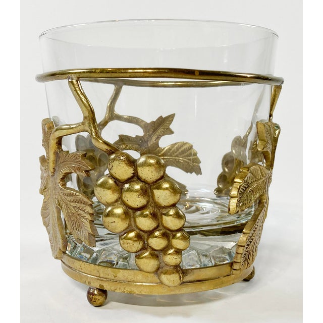 Hollywood Regency Vintage Cut Glass Champagne Chiller With Brass Grape Motif Base For Sale - Image 3 of 10