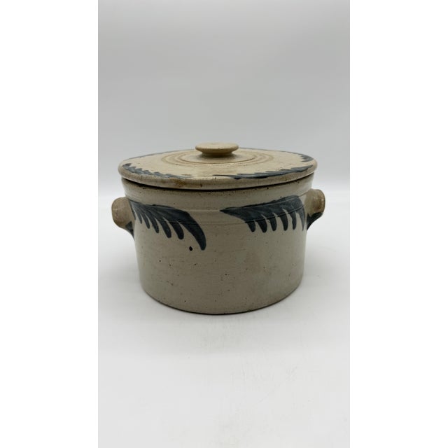 A Very Fine and Rare Philadelphia Bristol Glazed Stoneware Cake Crock With Lid by Thomas Haig Jr, Circa 1870’s For Sale - Image 15 of 18