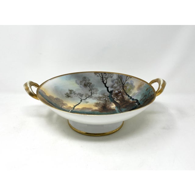 Noritake Hand Painted Noritake Nippon Footed Handled Bowl With Woodland Scene, C. 1910 For Sale - Image 4 of 12