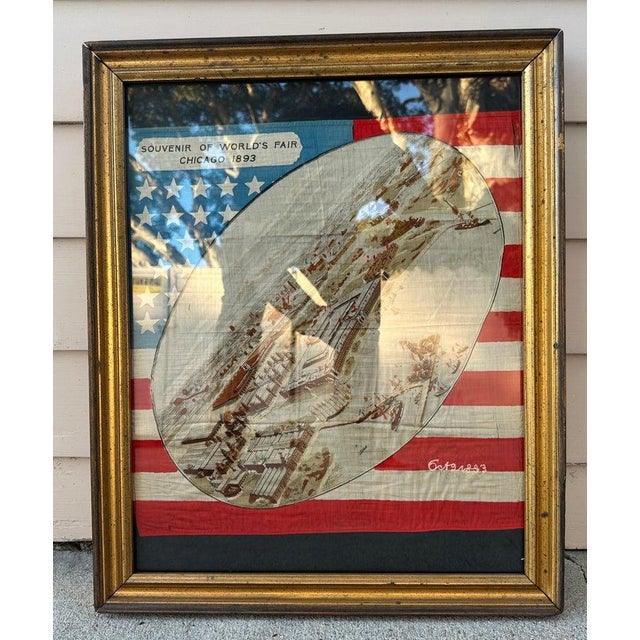 Folk Art World Fair Chicago Bandana Signed and Dated 1893 For Sale - Image 3 of 9