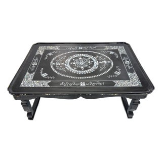 Vintage Chinese Black Lacquer Mother-of-Pearl Inlaid Low Kang Table For Sale
