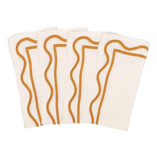 Colorblock Amber Embroidered Linen Napkins, Set of 4 For Sale