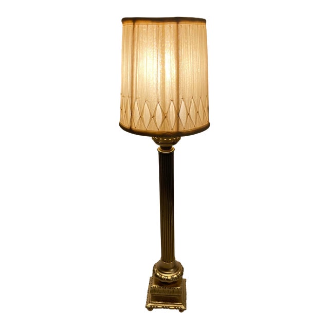 Vintage Art Deco Brass Candlestick Lamp For Sale