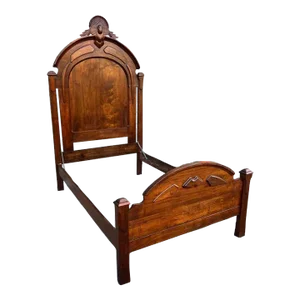 19th Century Solid Walnut Carved Double Bed Frame.