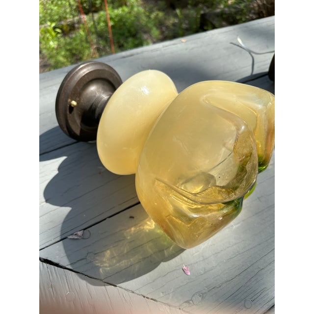 Vintage Murano Mazzega Shades on Vintage Brass Flush Mount Fixtures - a Pair For Sale In New York - Image 6 of 8