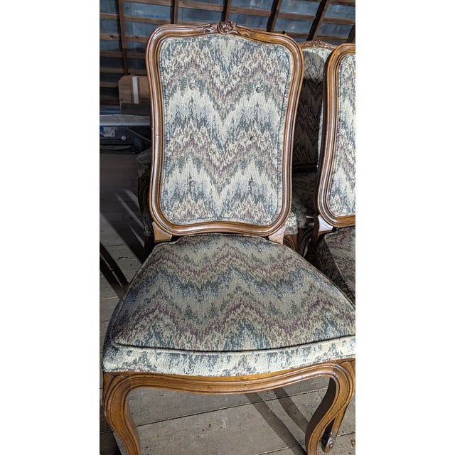 Henredon Louis XV French Provincial Dining Side Chairs in Flame-Stitch Upholstery, Set of 6 For Sale - Image 13 of 18