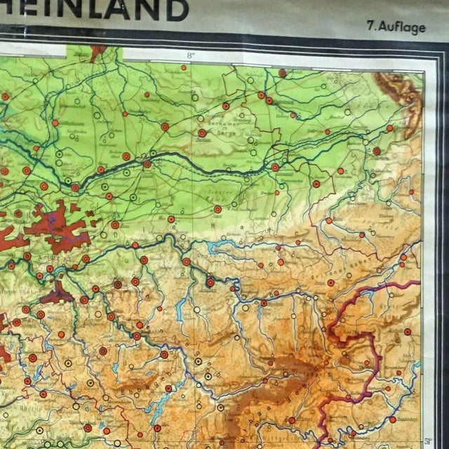 Vintage German Rhineland Map Rollable Wall Chart Poster Print For Sale - Image 3 of 8