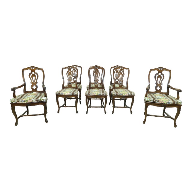 Set of 8 Italian Walnut Cane Seat Dining Room Chairs For Sale