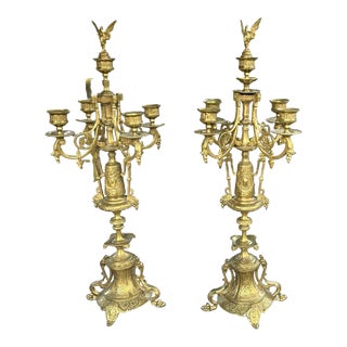 Antique 19th Century Italian Brass Candelabra - a Pair For Sale