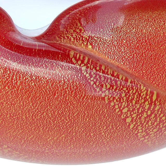 Murano Vintage Murano Barbini Orange White Gold Flecks Italian Art Glass Midcentury Bowl Ashtray Dish For Sale - Image 4 of 9