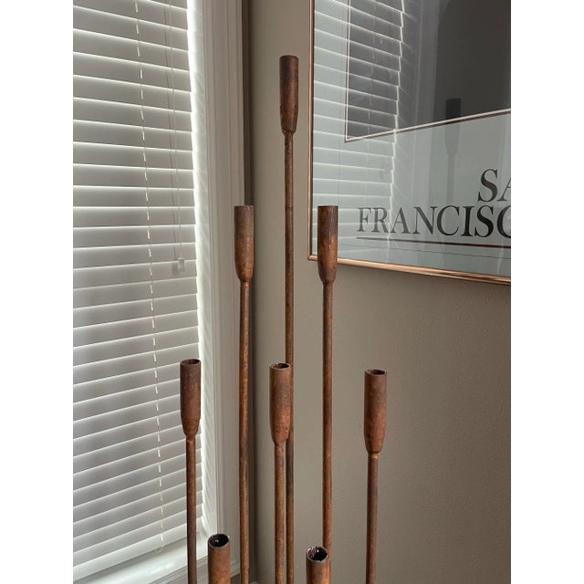 Metal Vintage Brutalist Iron Floor Candelabra in the Style of Harry Bertoia For Sale - Image 7 of 11